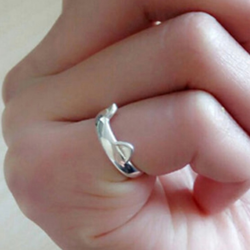 Silver Cat Ears with Paw Prints Cat Ring